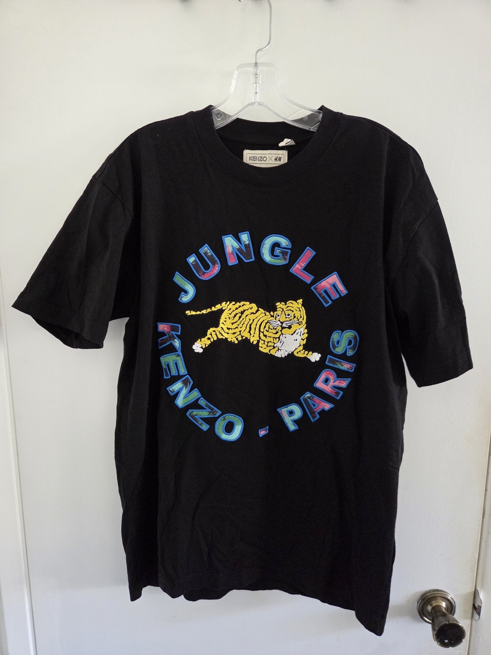 Kenzo Black Tee with Yellow Tiger and Multicolor 'Jungle Kenzo - Paris' Logo